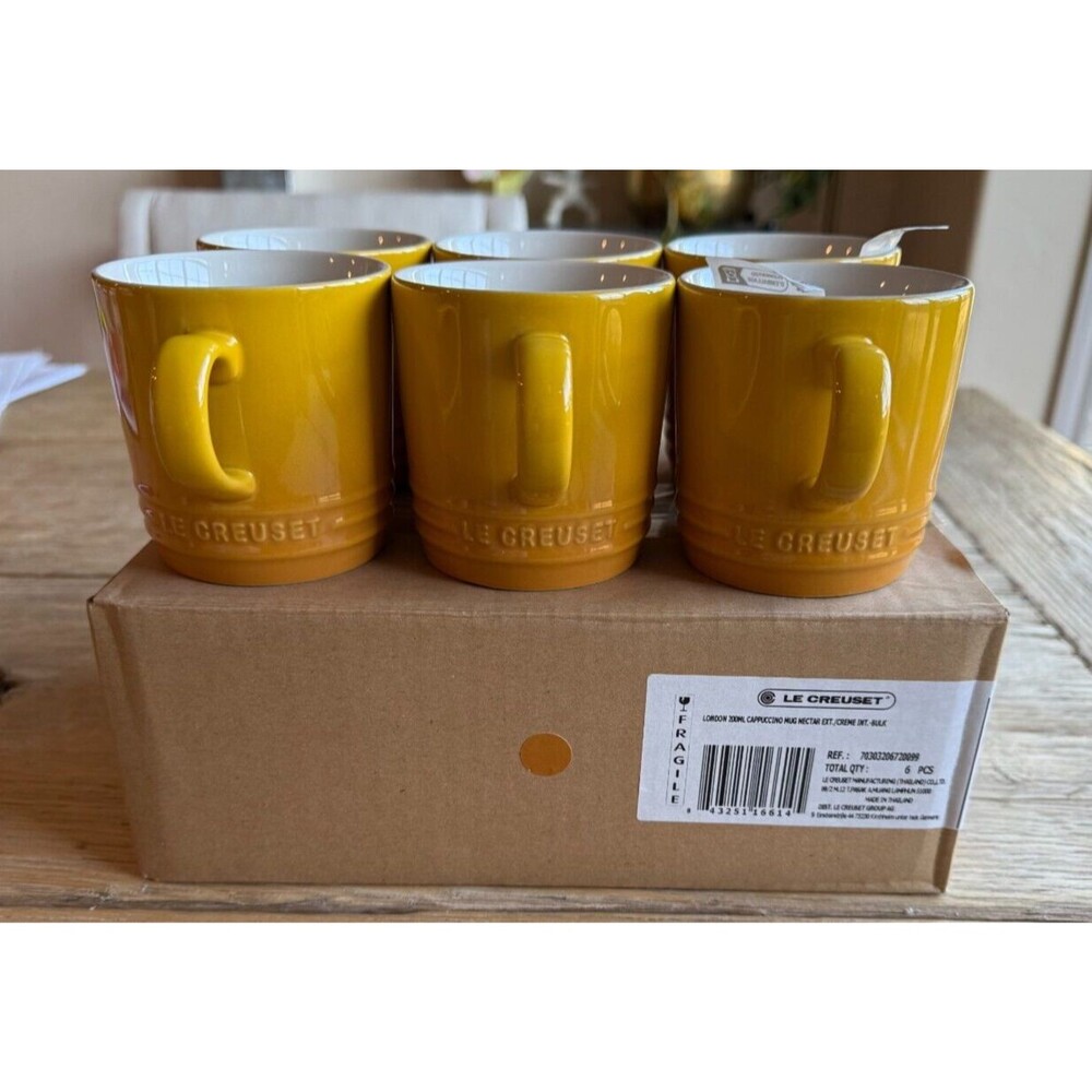 Le Creuset Stoneware Set of 6 6oz London Cappuccino Mugs Nectar Yellow NEW